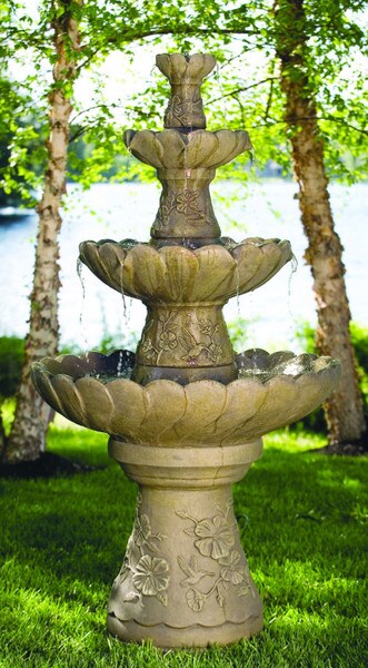 Four Tier Hummingbird Garden Fountain Tall Cement